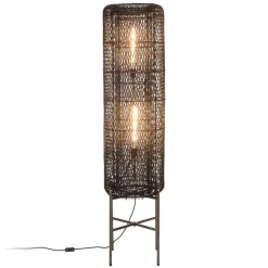 Lampadaire rotin couleur noire pieds acier SIXTINE