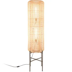 Lampadaire rotin naturel pieds acier noir SIXTINE