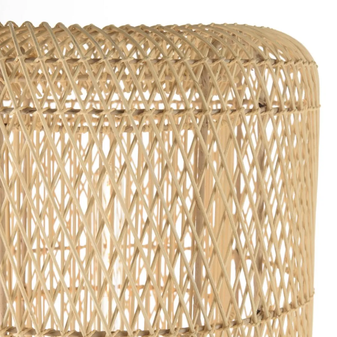 Lampadaire rotin naturel pieds acier noir SIXTINE