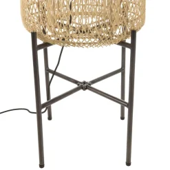 Lampadaire rotin naturel pieds acier noir SIXTINE