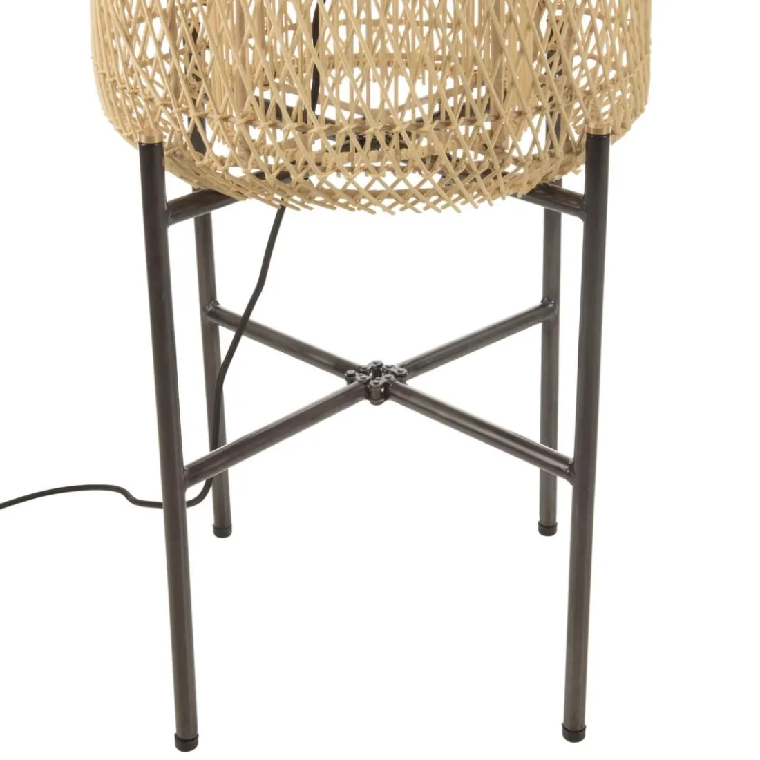 Lampadaire rotin naturel pieds acier noir SIXTINE