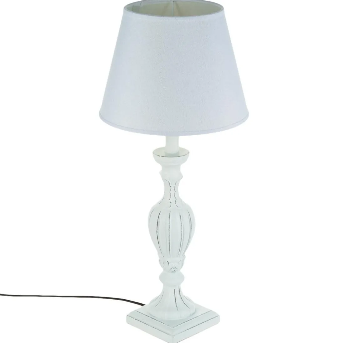 Lampe en bois patiné blanc