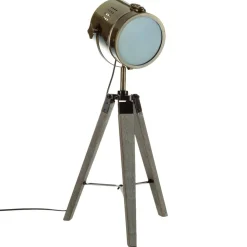 Lampe en métal bronze et bois