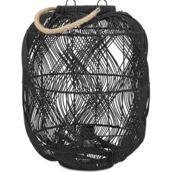 Lampe style lanterne 'DOMINGO' en rotin noir