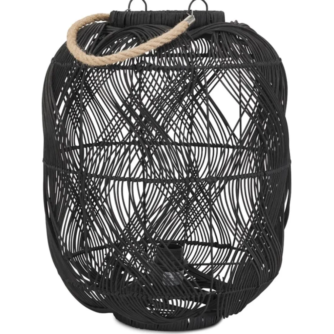 Lampe style lanterne 'DOMINGO' en rotin noir