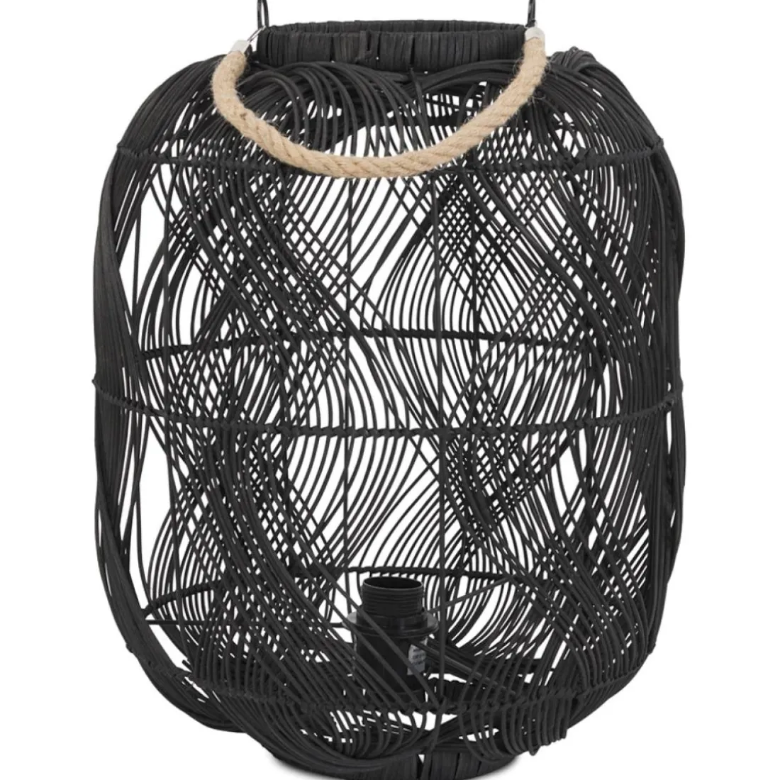 Lampe style lanterne 'DOMINGO' en rotin noir