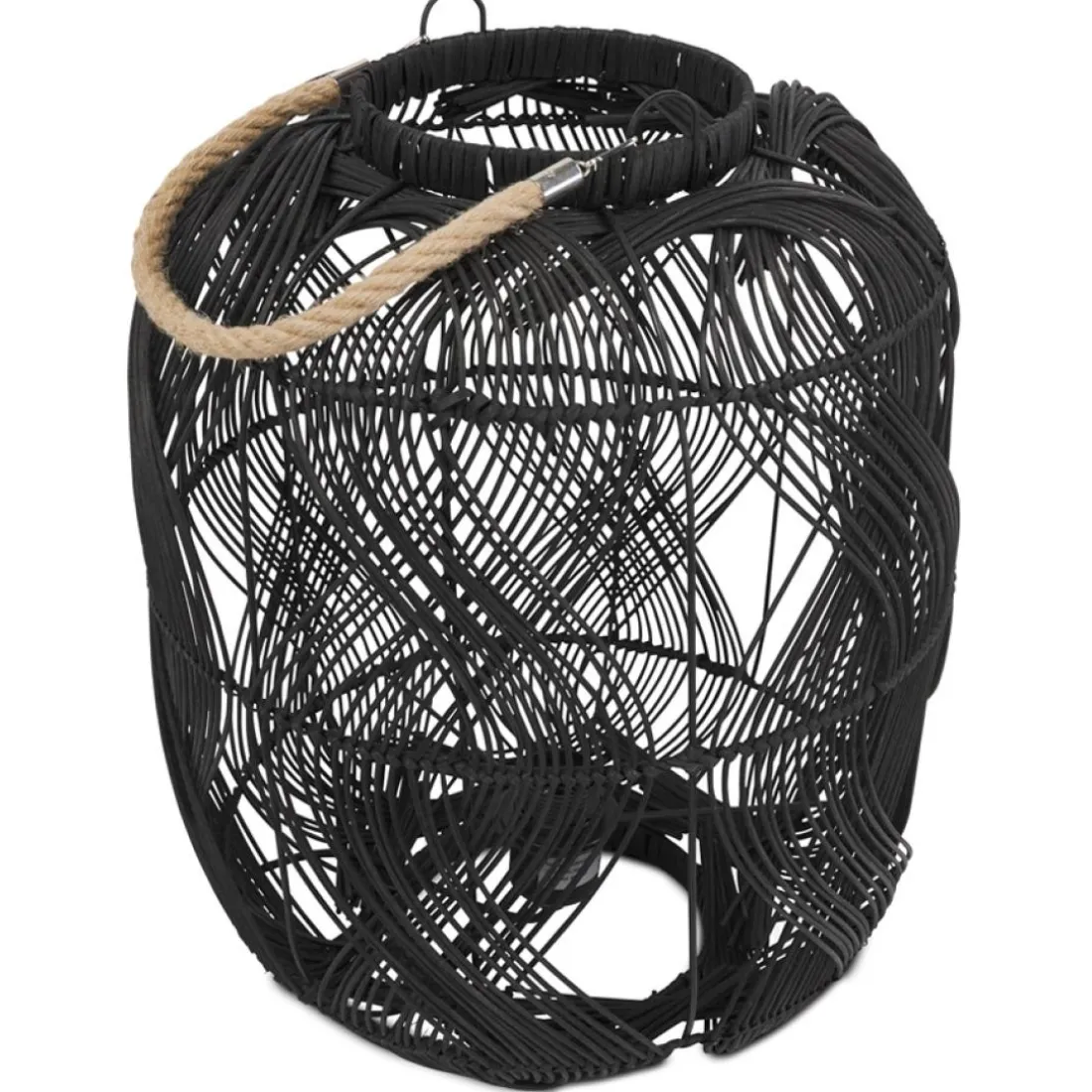 Lampe style lanterne 'DOMINGO' en rotin noir