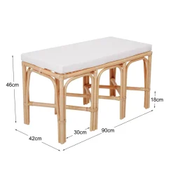 Le banc SULAWESI design scandinave épuré assise en rotin naturel et tissu etanche
