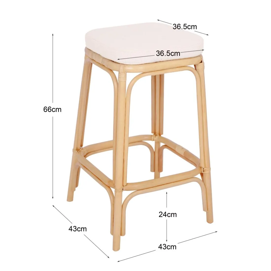 Le tabouret de bar OBIRA design scandinave élégant assise en rotin avec cousin amovible