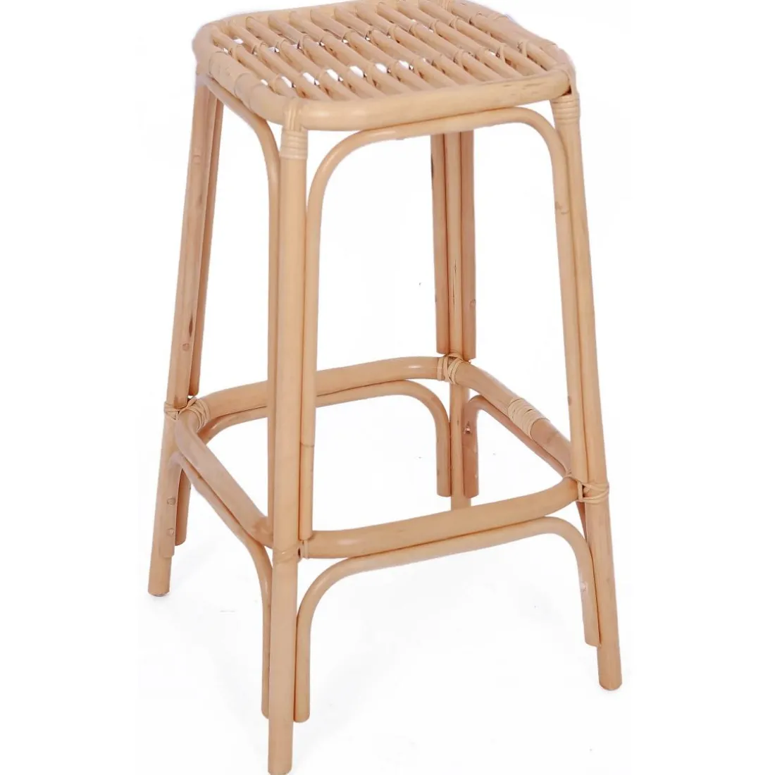 Le tabouret de bar OBIRA design scandinave élégant assise en rotin avec cousin amovible