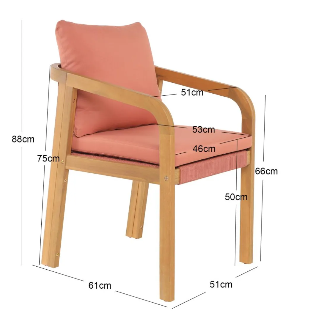 Les chaises intérieur extérieur en bois massif DELGADO design intemporel style scandinave rose