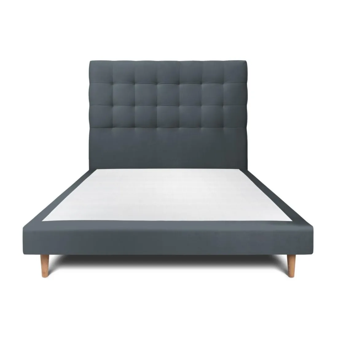 Lit avec tête de lit capitonnee velours et sommier tapissier gris anthracite