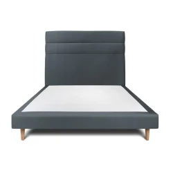 Lit avec tête de lit lignes velours et sommier tapissier gris anthracite