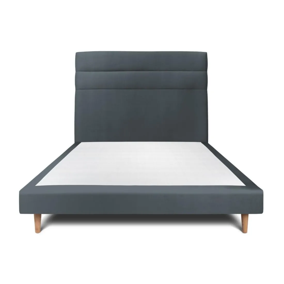 Lit avec tête de lit lignes velours et sommier tapissier gris anthracite