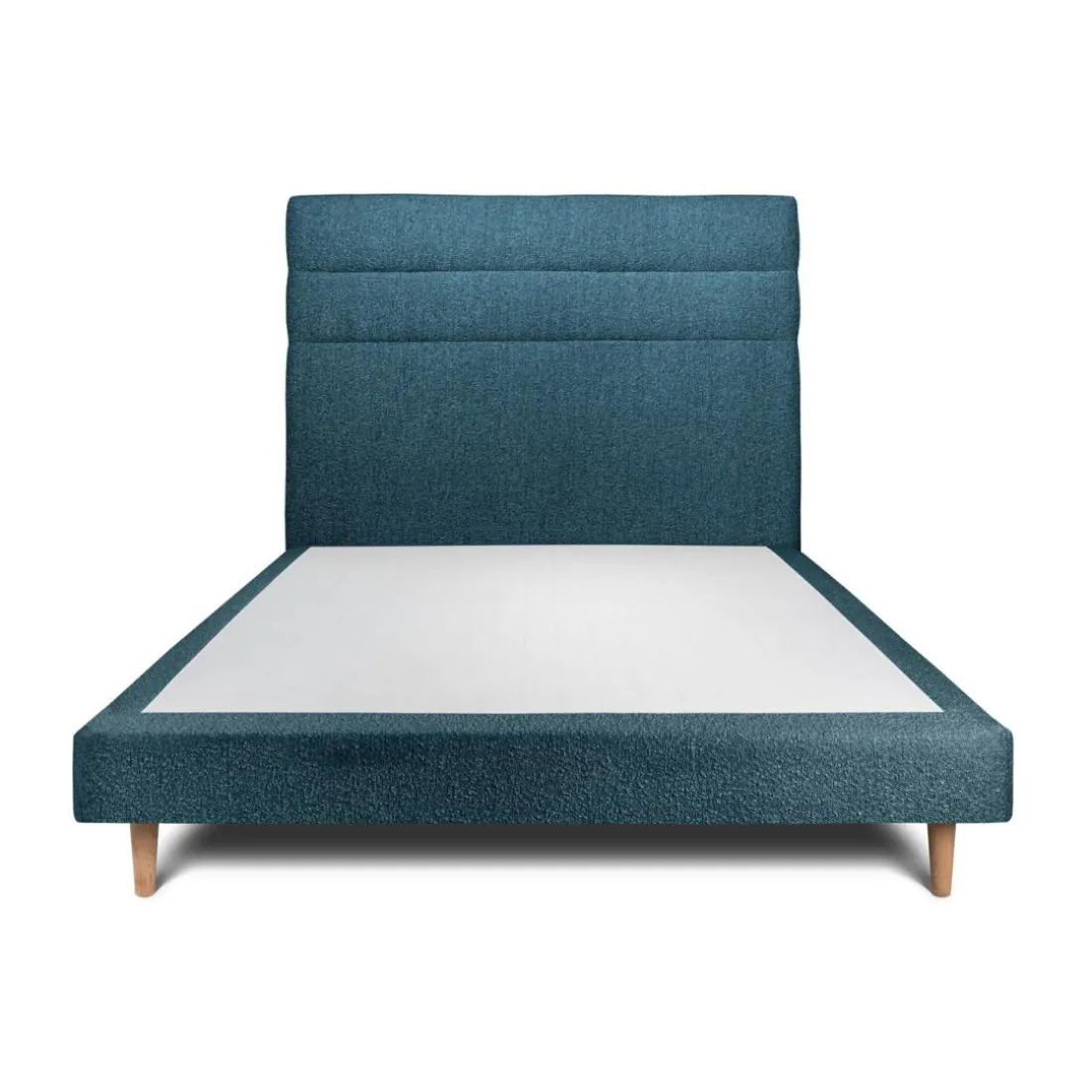 Lit avec tête de lit lignes bouclette et sommier tapissier Bleu