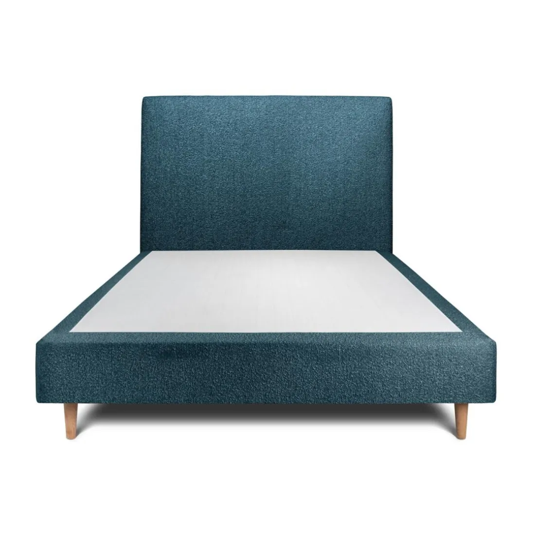 Lit avec tête de lit tapissier bouclette et sommier Bleu