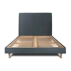 Lit avec tête de lit tapissier velours et sommier kit gris anthracite