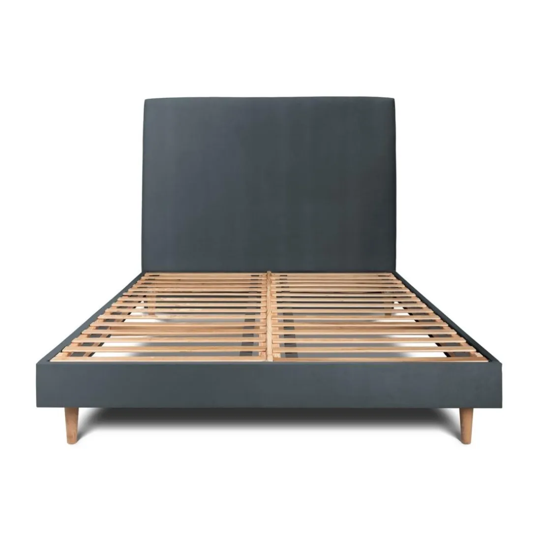 Lit avec tête de lit tapissier velours et sommier kit gris anthracite