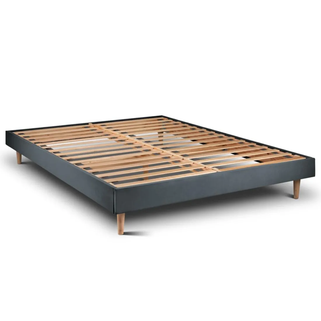 Lit avec tête de lit tapissier velours et sommier kit gris anthracite