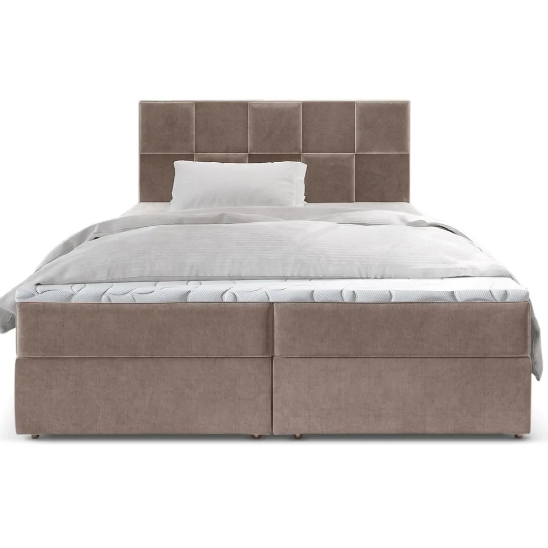Lit boxspring avec matelas et sur-matelas inclus PRATA 180x220cm Velours Taupe