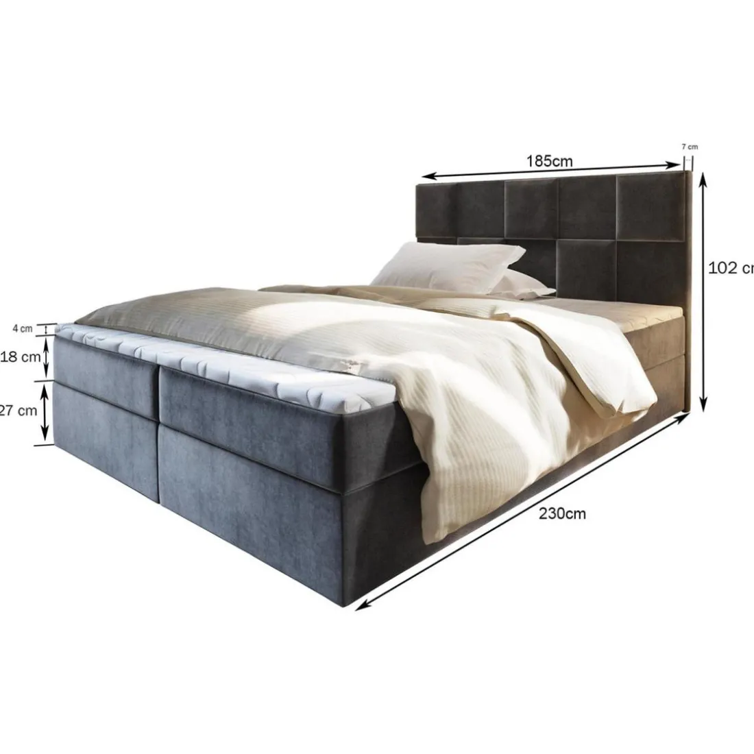 Lit boxspring avec matelas et sur-matelas inclus PRATA 180x220cm Velours Taupe