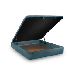 Lit coffre avec tête de lit tapissier Bouclette Bleu