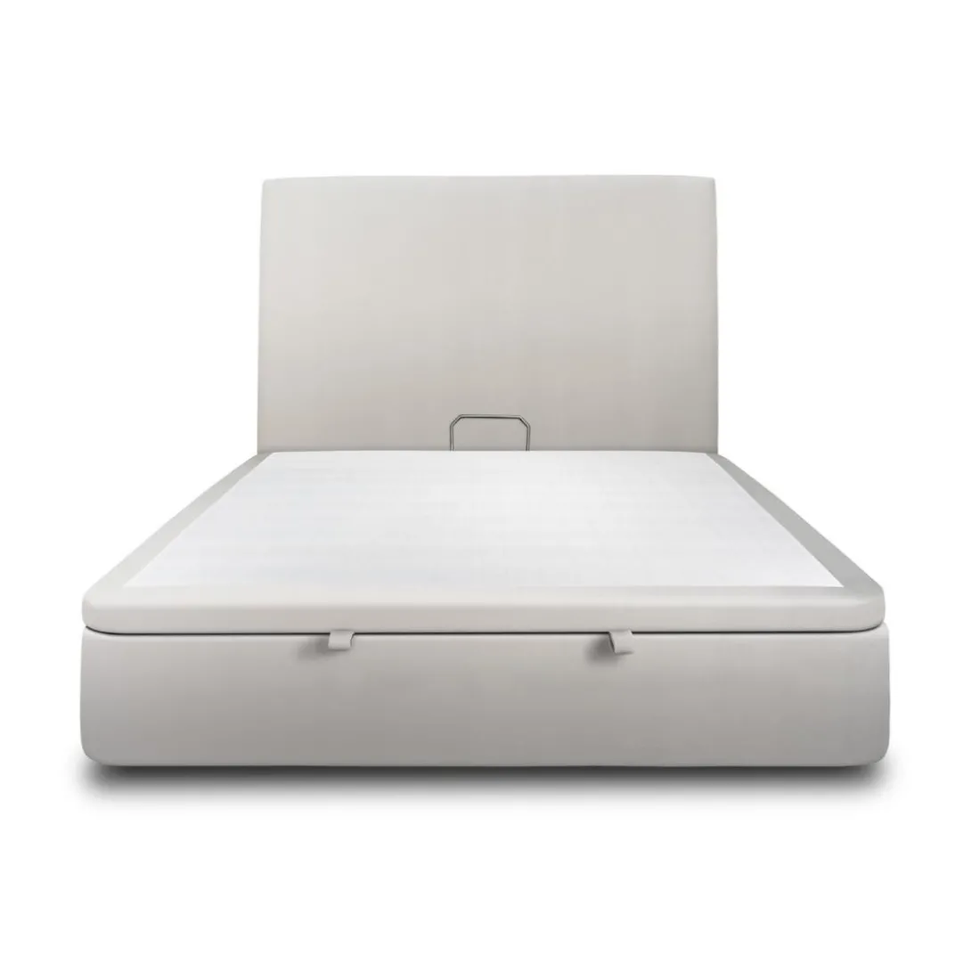 Lit coffre avec tête de lit tapissier Velours Gris clair