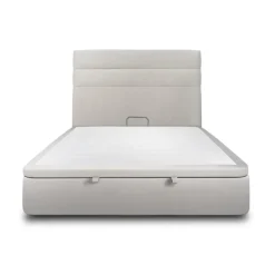 Lit coffre avec tête de lit lignes Velours Gris clair