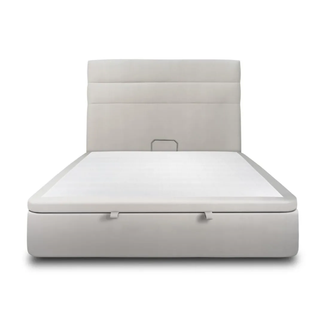 Lit coffre avec tête de lit lignes Velours Gris clair