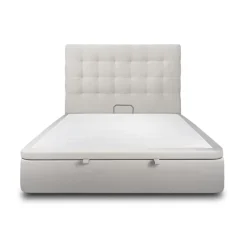 Lit coffre avec tête de lit capitonnee Velours Gris clair