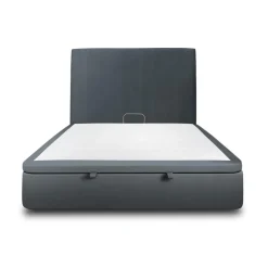 Lit coffre avec tête de lit tapissier Velours Gris anthracite