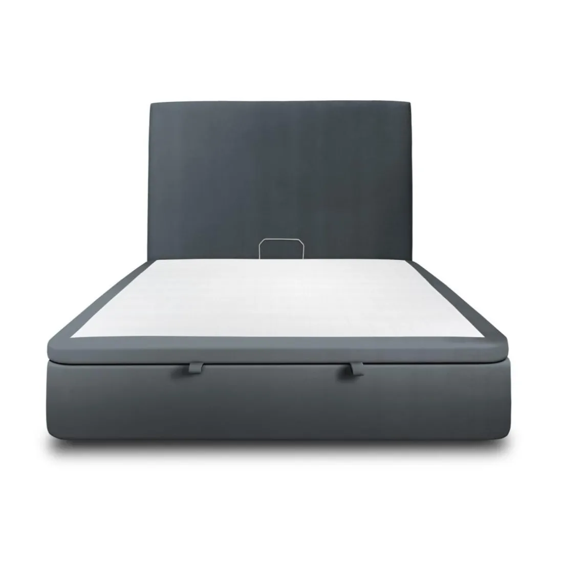 Lit coffre avec tête de lit tapissier Velours Gris anthracite