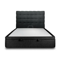 Lit coffre avec tête de lit capitonnee Bouclette Noir
