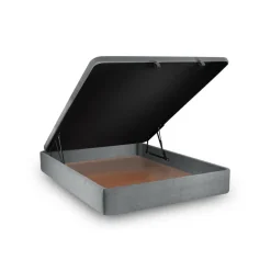 Lit coffre avec tête de lit tapissier Tissu Gris anthracite