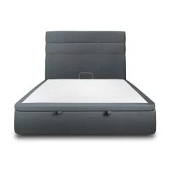 Lit coffre avec tête de lit lignes Velours Gris anthracite