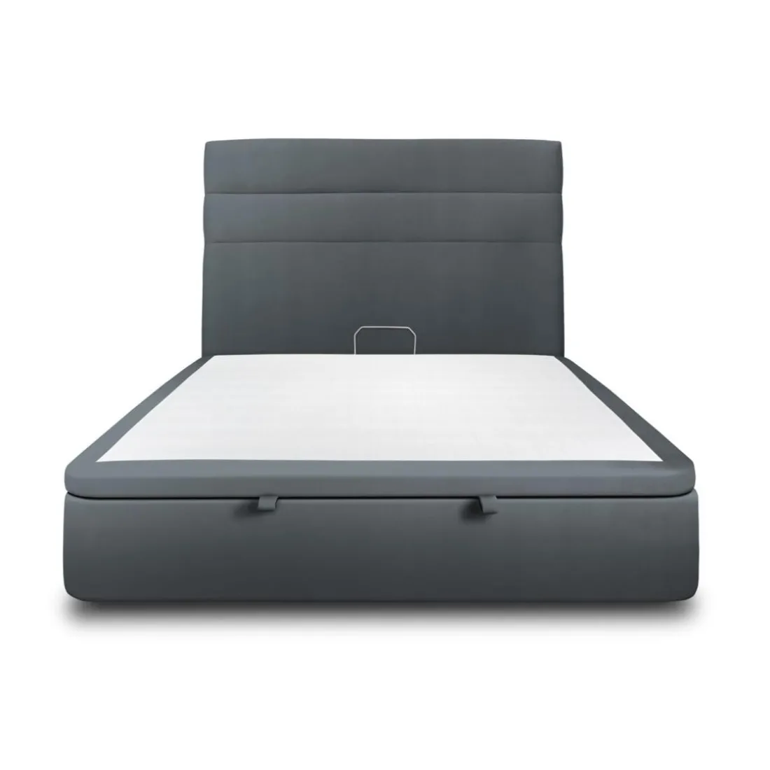 Lit coffre avec tête de lit lignes Velours Gris anthracite
