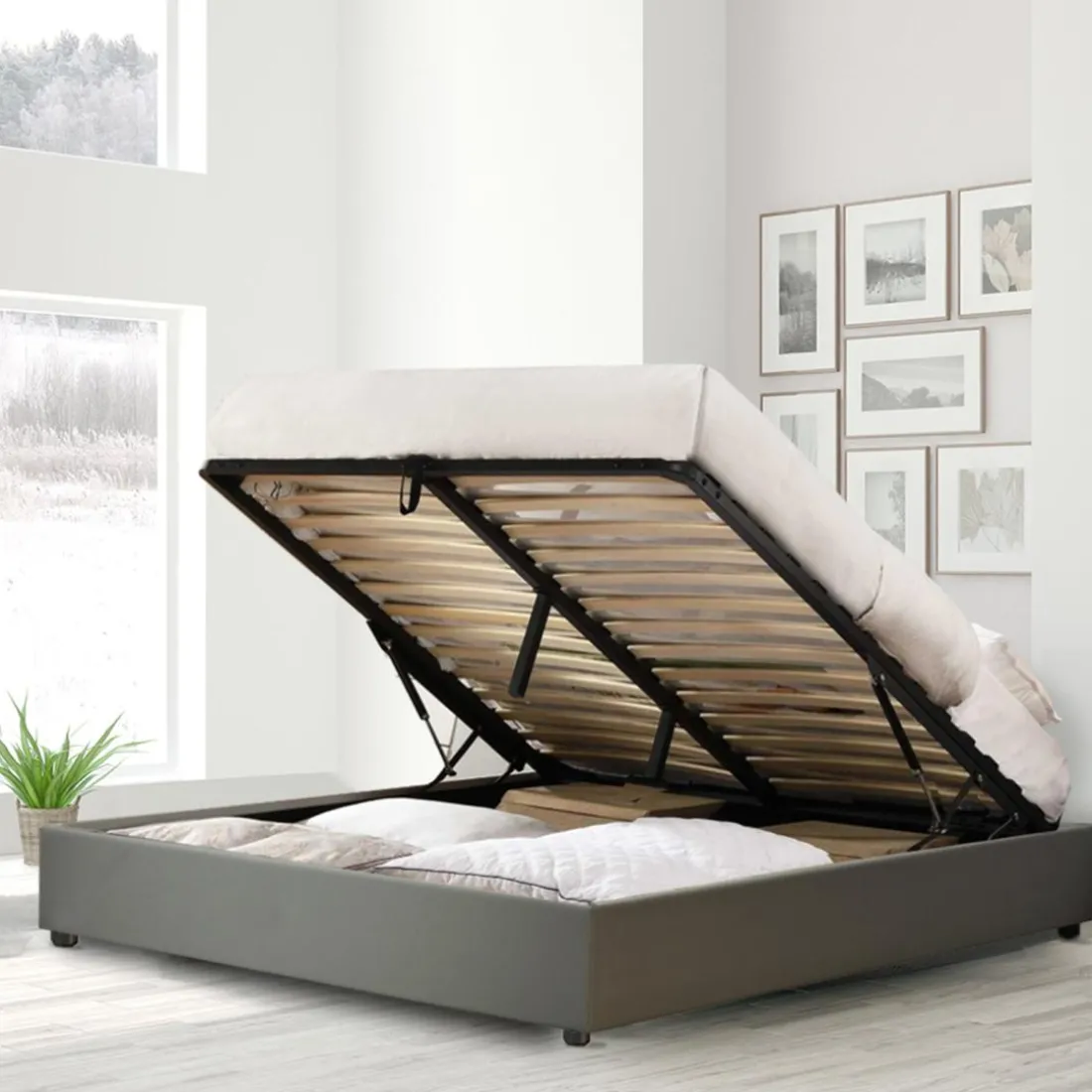 Lit coffre cancun similicuir gris