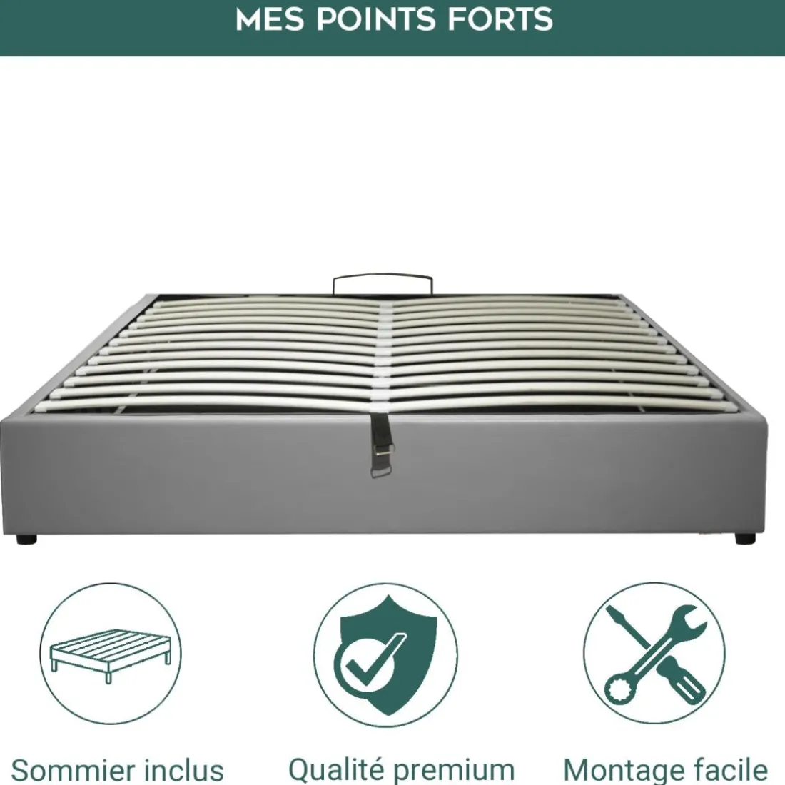 Lit coffre cancun similicuir gris