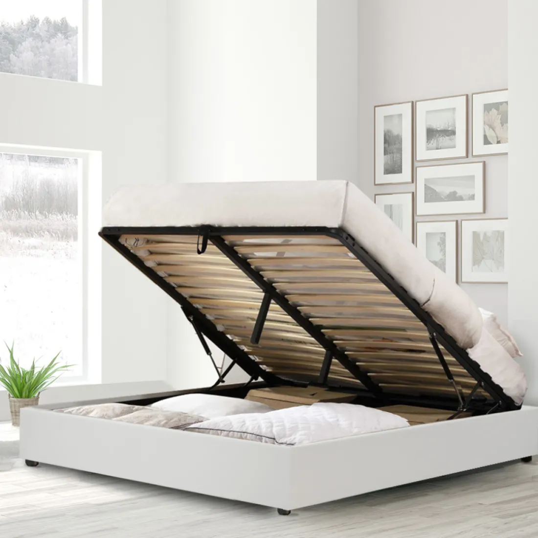 Lit coffre cancun similicuir blanc