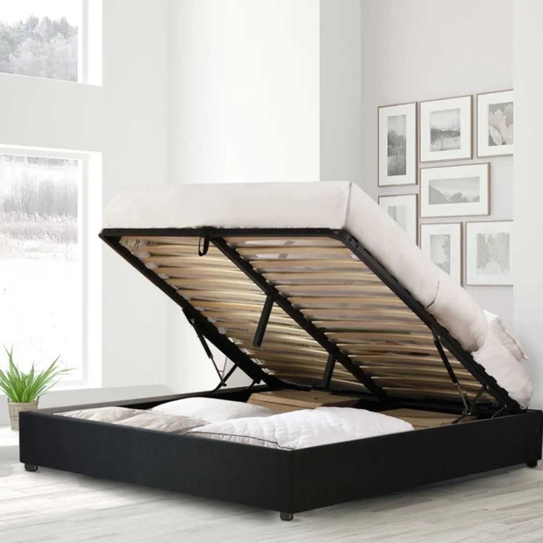 Lit coffre cancun tissu gris fonce