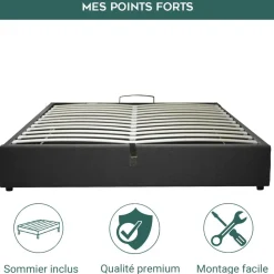 Lit coffre cancun tissu gris fonce