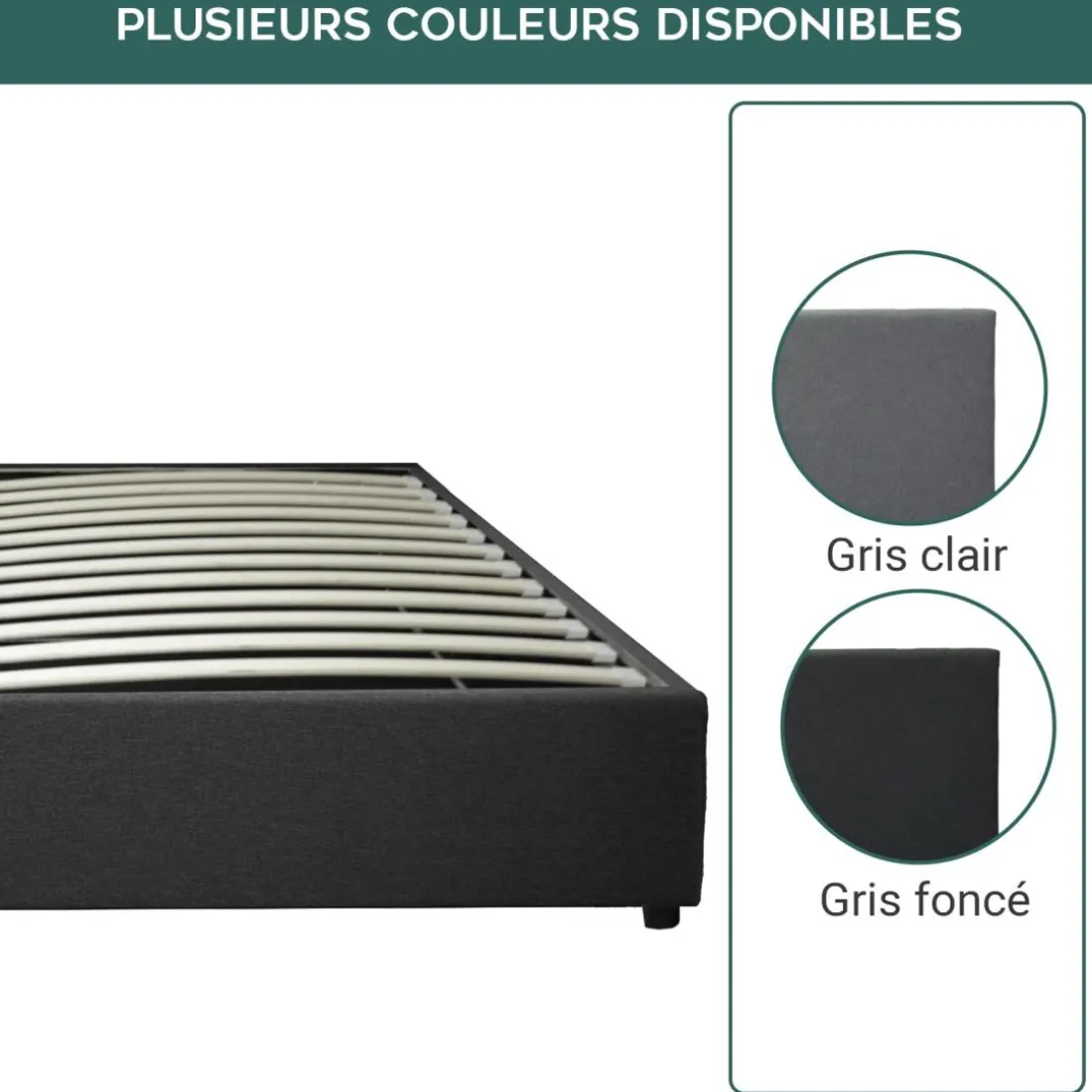 Lit coffre cancun tissu gris fonce