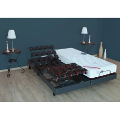 Lit de Relaxation Matelas Mousse à Mémoire de Forme et Sommier Electriques à Plots multidirectionnels Gris LEINA