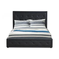 Lit double GRIMALI avec sommier relevable 160x200cm Simili Noir