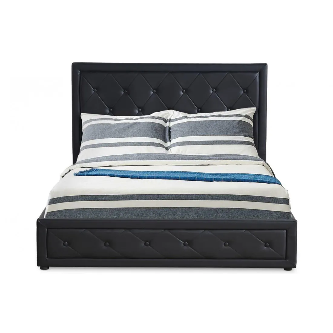 Lit double GRIMALI avec sommier relevable 160x200cm Simili Noir