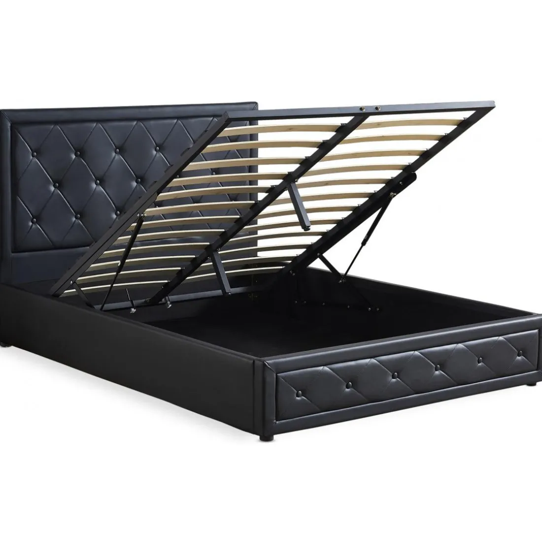 Lit double GRIMALI avec sommier relevable 160x200cm Simili Noir