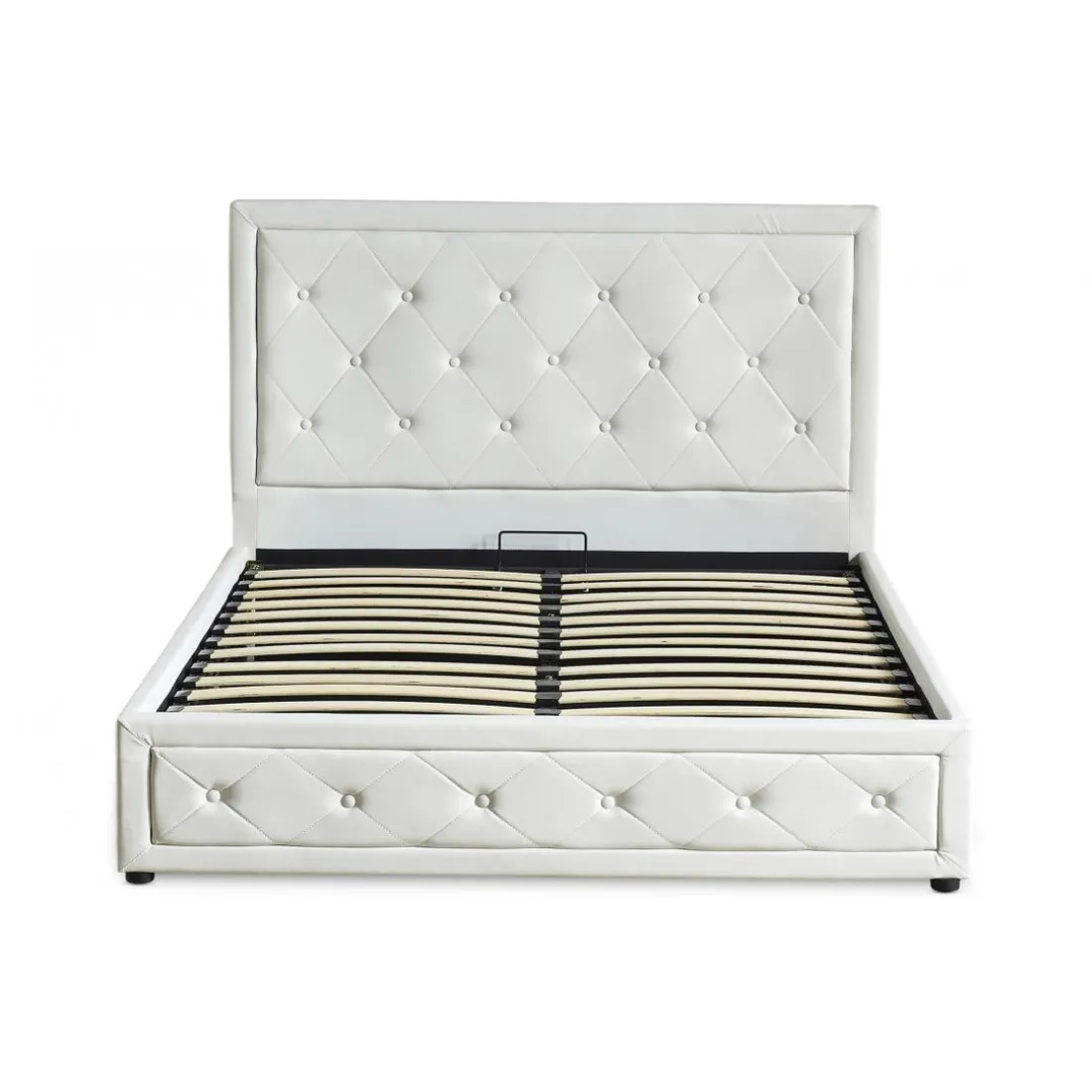 Lit double GRIMALI avec sommier relevable 160x200cm Simili Blanc