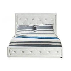 Lit double GRIMALI avec sommier relevable 160x200cm Simili Blanc