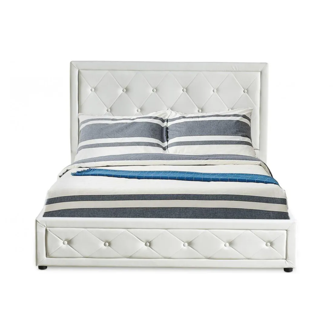 Lit double GRIMALI avec sommier relevable 160x200cm Simili Blanc