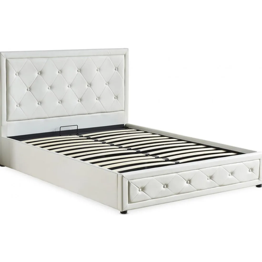 Lit double GRIMALI avec sommier relevable 160x200cm Simili Blanc